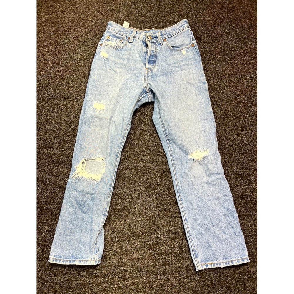 Levi's 501 Jeans Womens 26x25 Blue Denim Distressed Red Tab Button Fly Americana
